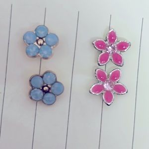 Blue and pink earrings.